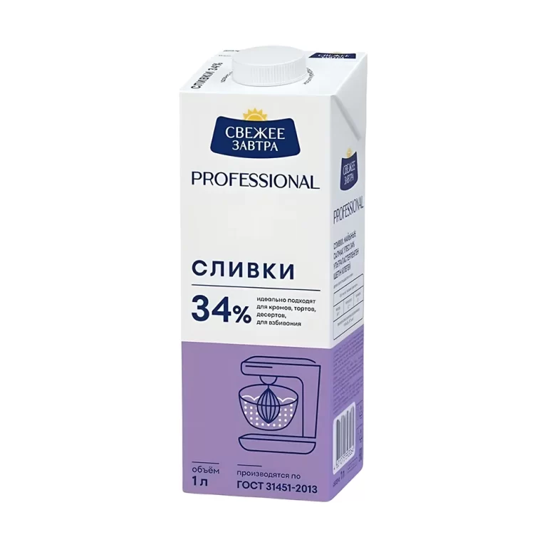 Сливки 34% «Свежее завтра» 1 л